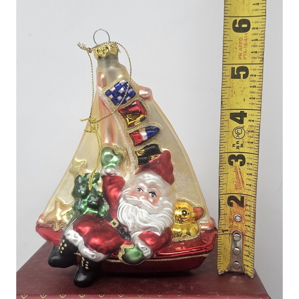 Kurt Adler Polonaise Sailor Santa Glass Ornament Hand Blown Nautical Boat - Picture 8 of 11